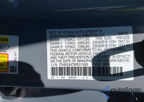 2023 Honda Cr-V Ex-L 2Wd z USA, uszkodzony, nr VIN 7FARS3H73PE011045